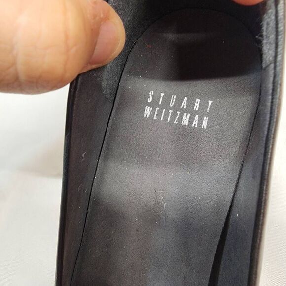 Stuart Weitzman Size 8 Black Leather Women's Wedge Slip On Almond Toe Heel Pumps - Picture 8 of 10